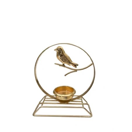 Metal Candle Holder with Bird (for Tealight), Gold Color, 19×16×6 cm
