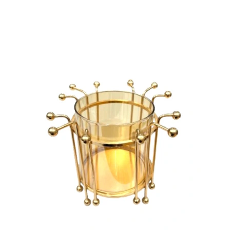 Metal Candle Holder (13×18 cm) with Acrylic Inner Globe (9.5×9.5 cm), Gold Color
