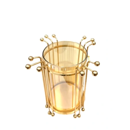 Metal Candle Holder (18.5×18.5 cm) with Acrylic Inner Globe (9.5×14.5 cm), Gold Color