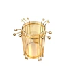 Metal Candle Holder (18.5×18.5 cm) with Acrylic Inner Globe (9.5×14.5 cm), Gold Color