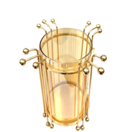 Metal Candle Holder (18.5×23.5 cm) with Acrylic Inner Globe (9.5×19.5 cm), Gold Color