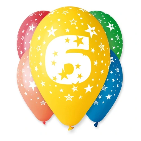 Balloons "Number 6", 12" (30 cm), 1 pack - 5 pcs.  .