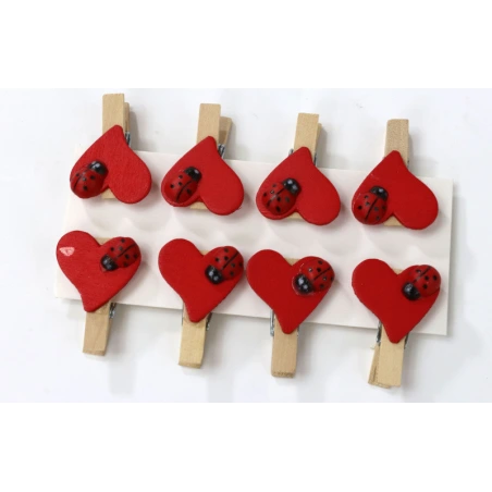 Širdelės formos segtukas su boružėle, 2,5-3,5 cm, 1 pak. – 8 vnt.