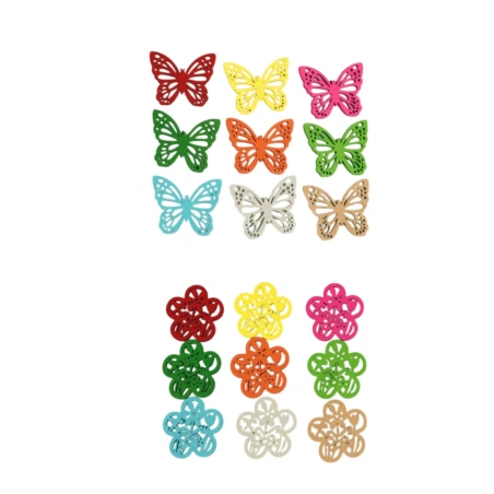 Priklijuojama dekoracija - drugeliai / gėlytės, 4×3,5 cm, 1 pak. - 9 vnt.