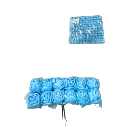 Foam 10 Roses (10×4 cm) Bouquets, Blue Color, 1 Pack - 12 pcs