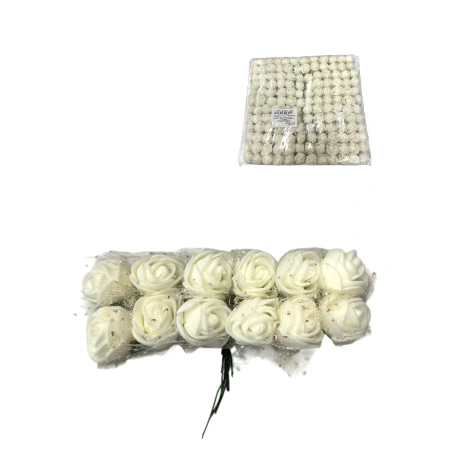 Putplasčio 10 rožių (10×4 cm) puokštelės, kreminės spalvos, 1 pak. - 12 vnt.