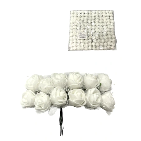 Foam 10 Roses (10×4 cm) Bouquets, White Color, 1 Pack - 12 pcs