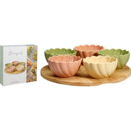 Serviravimo rinkinys: 5 dubenėliai (10×5 cm, 150 ml) ir padėklas, Ø 27 cm