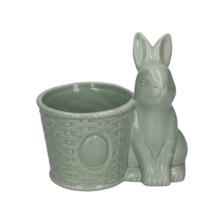 Planter With Bunny, 16×11.5×16 cm, Greenish Color