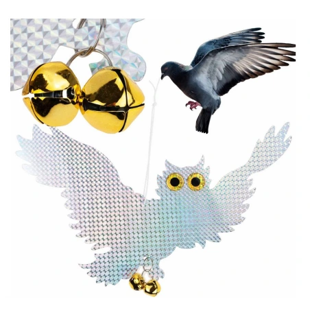 Holografinė paukščių atbaidymo priemonė su varpeliais, 38,2×27 cm