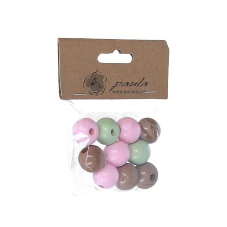 Decorative Wooden Beads, 2 cm, Assorted Colors, 1 Pack - 10 pcs.