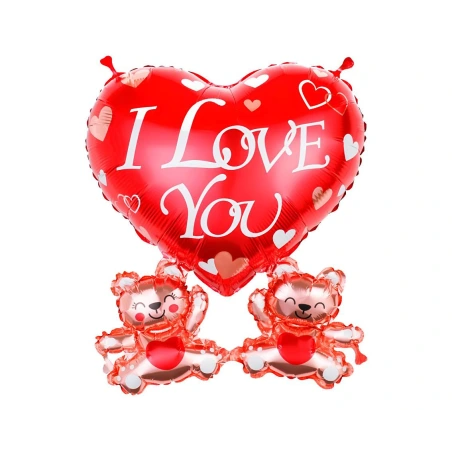 Foil Balloon – Heart "I Love You" with Teddy Bears, 43×48 cm