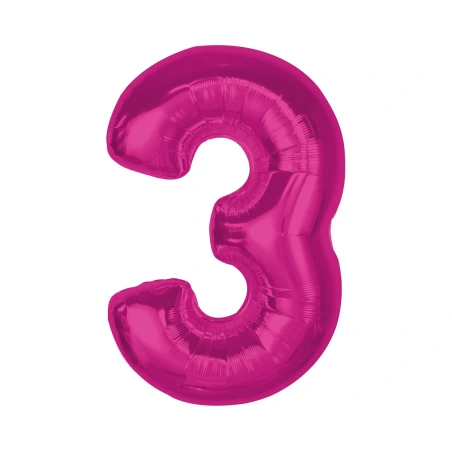 Folijas balons – skaitlis “3”, 92 cm, rozā