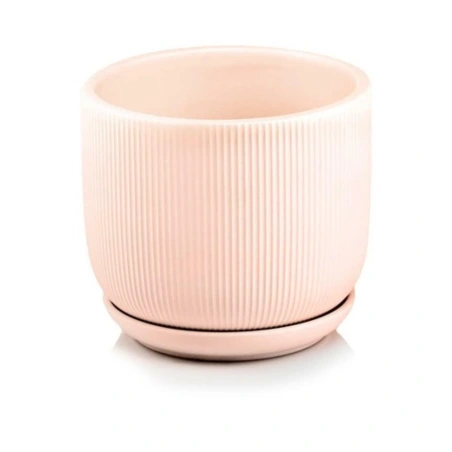 Ceramic Planter with Saucer, 14×12 cm, Matte Pink