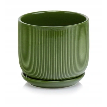 Ceramic Planter with Saucer, 14×12 cm, Green