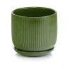 Ceramic Planter with Saucer, 17×16 cm, Dark Green
