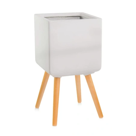 Square Ceramic Planter on Wooden Legs, 30×57 cm