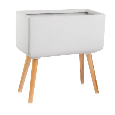 Rectangular Ceramic Planter on Wooden Legs, 50×24×51 cm