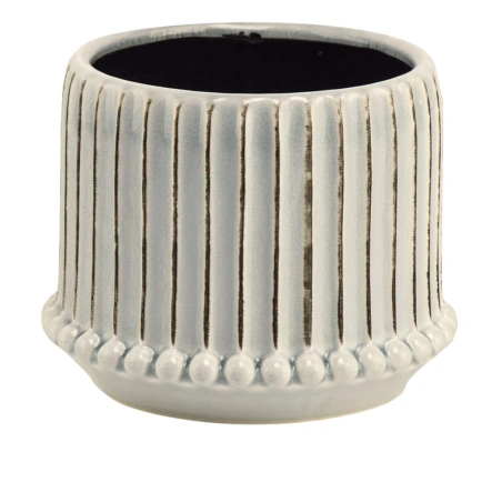 Ceramic Flower Pot, 13×14 cm, Light Grey With Brown Stripes