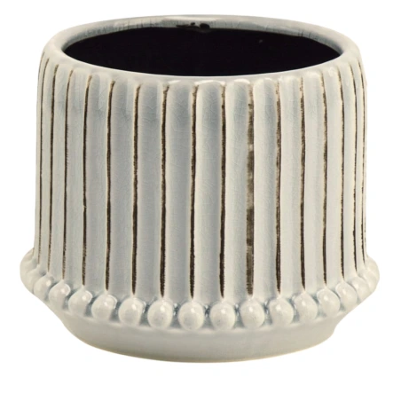 Ceramic Flower Pot, 16×15,5 cm, Light Grey With Brown Stripes