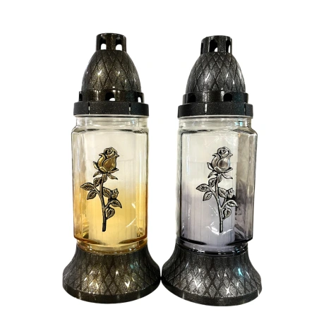 Candle ZP550 D72, Decorated With Gold Or Silver Rose, 25.5 cm
