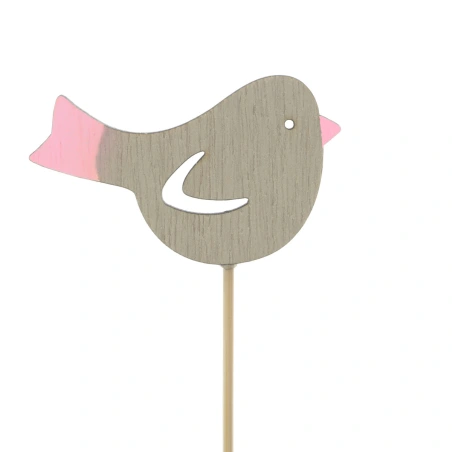 Bird, 3.5×5.5 cm, On 10 cm Stick, Grey Color, FSC*