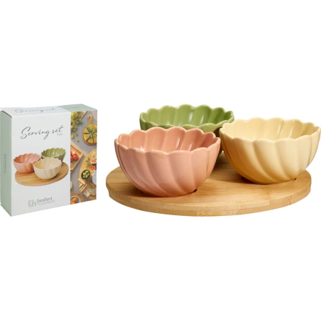 Serving Set (3 Cups, 150 ml, 10×5 cm and Ø 20 cm Tray)