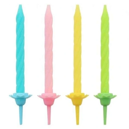 Candles – 4 Colors, 6 cm, 1 Pack - 24 Candles and 12 Holders