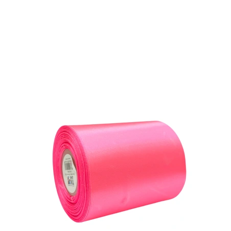 Vienpusēja satīna lente, 100 mm × 35 yd (~32 m), neona rozā krāsā