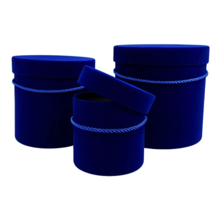 Velour Round Blue Boxes, 1 Pack - 3 pcs, 20 / 18 / 13 cm