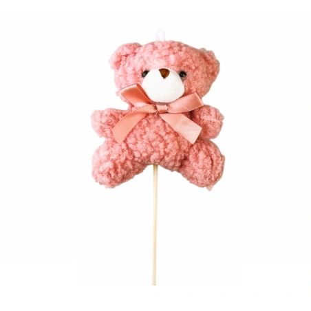 Lācītis, 8 cm, rozā krāsā, uz 25 cm kociņa