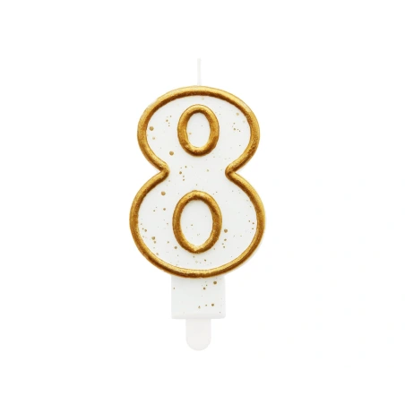 Birthday Candle “Number 8”, White with Gold-Colored Outlines