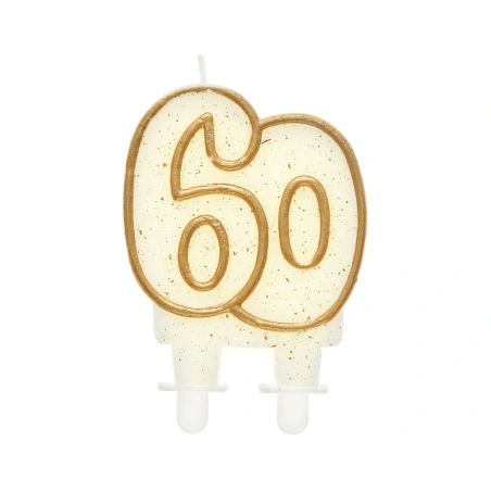 Birthday Candle "Number 60", 8 cm, White with Gold-Colored Outlines