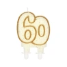 Birthday Candle "Number 60", 8 cm, White with Gold-Colored Outlines