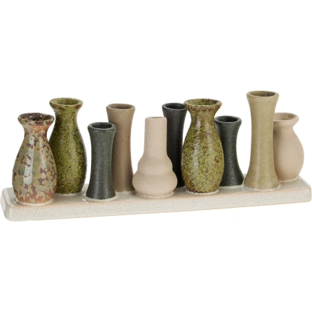 Vāžu komplekts - 10 gab. (h 6-9 cm) uz pamatnes (30,5×6,5×10,5 cm)