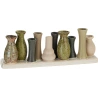 Vāžu komplekts - 10 gab. (h 6-9 cm) uz pamatnes (30,5×6,5×10,5 cm)