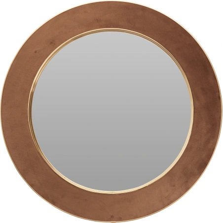 Round Mirror with a Brown Fabric-Covered Frame, D 60 cm