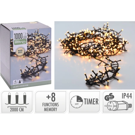 LED virtene, 1000 gaismiņas, silti baltā krāsā