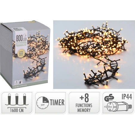LED virtene, 800 gaismiņas, īpaši silti balta