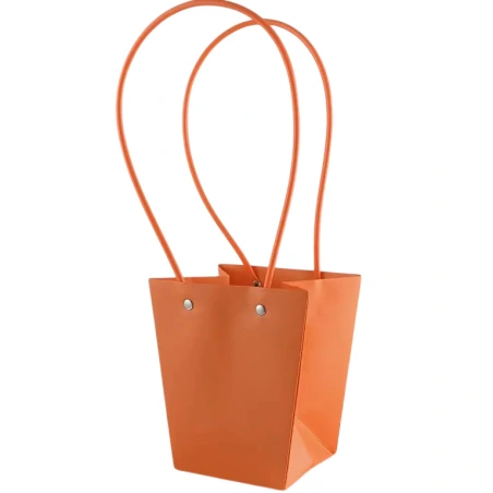 Dāvanu maisiņš ar plastmasas rokturi, 15,5×13×9,5 cm, oranžā krāsā