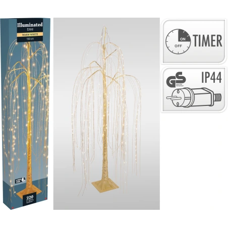 LED Willow Tree with 220 LED Lights, 150 cm, Gold