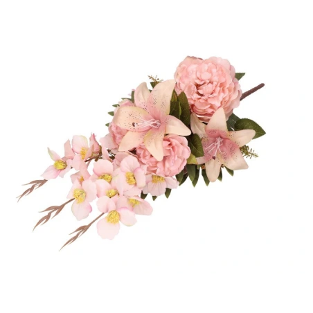 Dirbtinė kardelių ir bijūnų puokštė, 65 cm, rožinės spalvos
