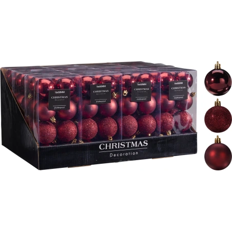 Eglės žaisliukai, Ø 50 mm, tamsiai vyšninės (burgundy) spalvos, 1 pak. - 16 vnt.