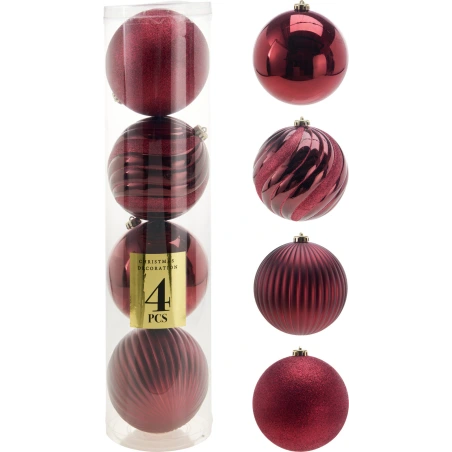 Christmas Tree Ornaments, Ø 15 cm, Burgundy, 1 Set - 4 pcs.