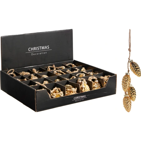 Hanging Pine Cones, 28 cm, Gold