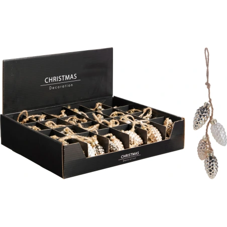 Hanging Pine Cones, 26 cm, White, Silver