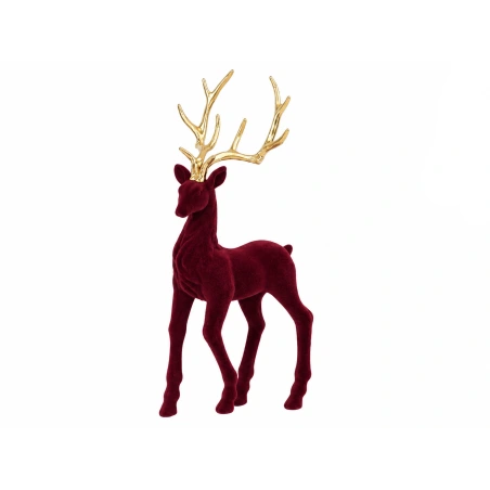 Flocked Reindeer, 33 cm, Burgundy