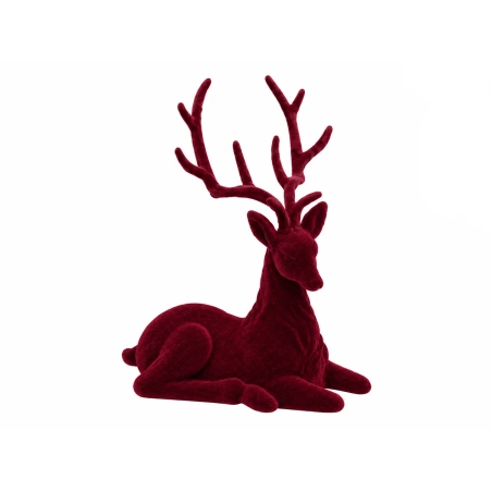 Flocked Reindeer, 23 cm, Burgundy