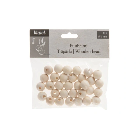 Natural Wooden Beads, 15 mm, 1 pack - 30 pcs