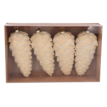 Flocked Plastic Christmas Ornament, 14 cm, Cream, 1 pack - 4 pcs